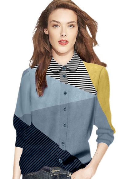 DIY Colorblock Peter Pan Collar Patchwork Striped Cotton Top Spring LY0310