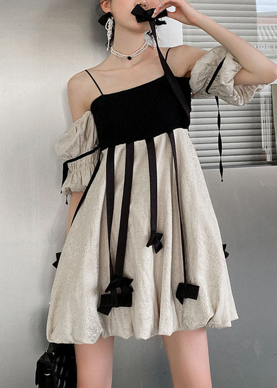 DIY Colorblock Tasseled Patchwork Off The Shoulder Cotton Mini Dress Summer LY0783