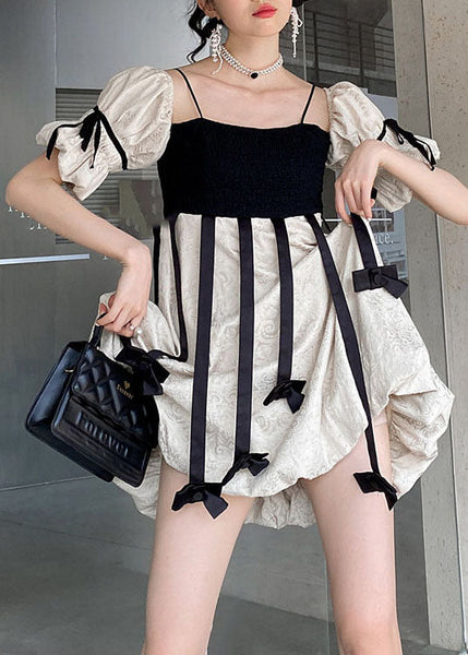 DIY Colorblock Tasseled Patchwork Off The Shoulder Cotton Mini Dress Summer LY0783