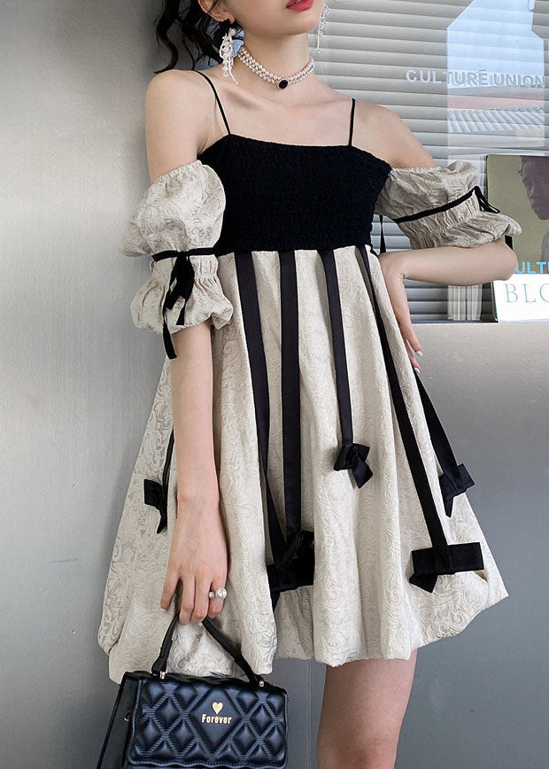 DIY Colorblock Tasseled Patchwork Off The Shoulder Cotton Mini Dress Summer LY0783
