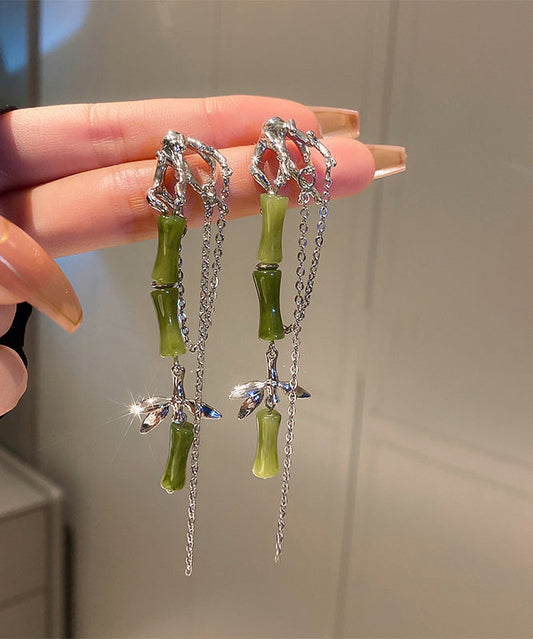 DIY Green Bamboo Alloy Acrylic Tassel Drop Earrings LY1783