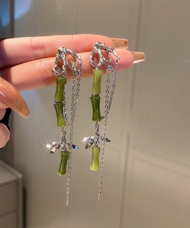 DIY Green Bamboo Alloy Acrylic Tassel Drop Earrings LY1783