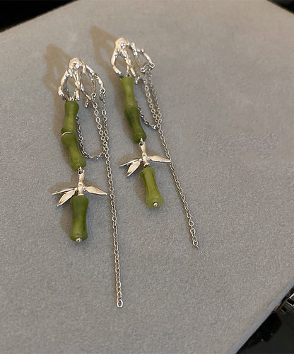 DIY Green Bamboo Alloy Acrylic Tassel Drop Earrings LY1783