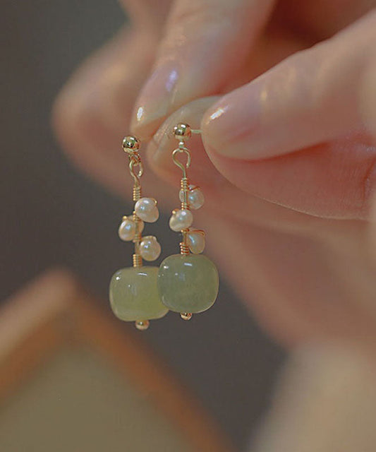 DIY Green Jade Pearl Drop Earrings TW1049