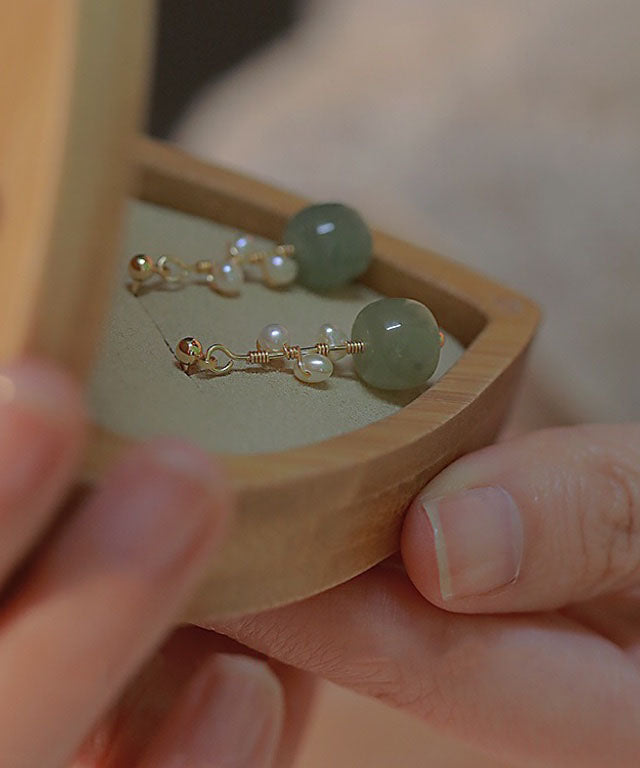 DIY Green Jade Pearl Drop Earrings TW1049