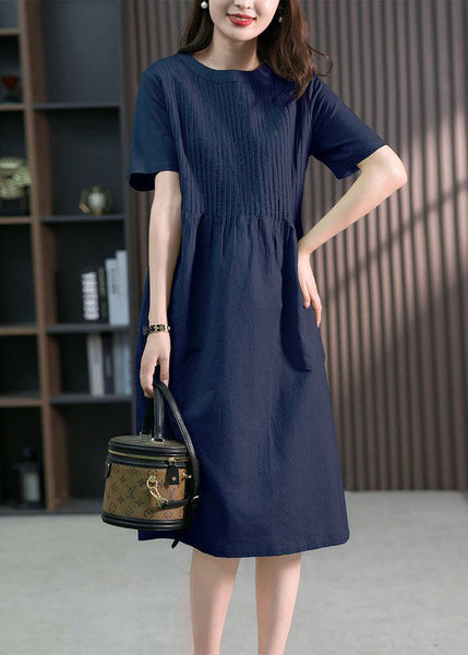 DIY Green O-Neck Wrinkled Solid Linen Maxi Dress Short Sleeve LY1763