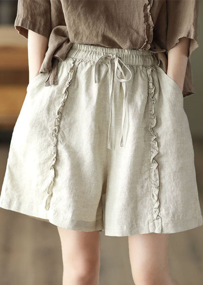 DIY Green Pockets Ruffled Patchwork Linen Hot Pants Summer LY0633