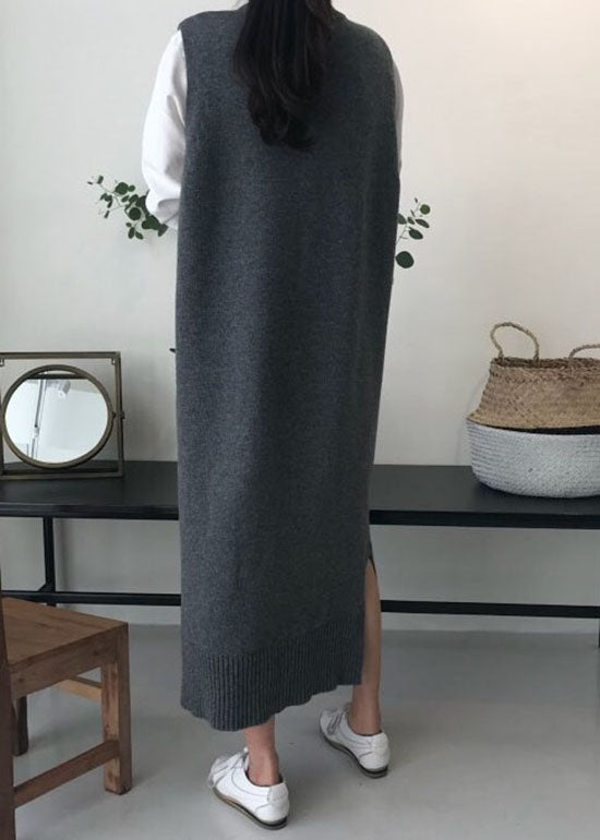 DIY Grey O Neck Patchwork Knit Vest Dress Sleeveless LY1338