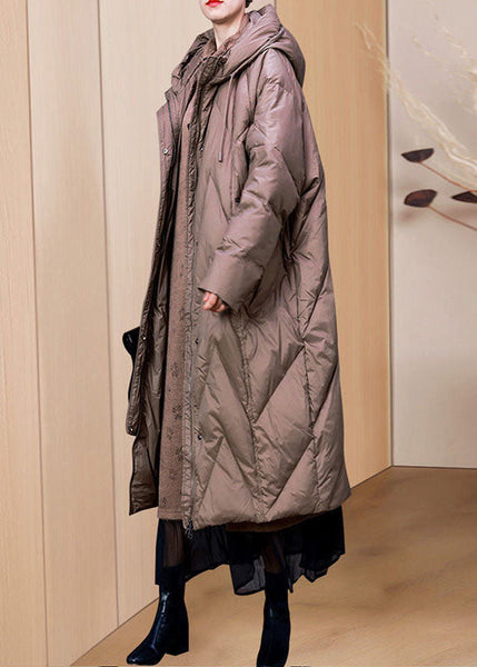 DIY Khaki Hooded Drawstring Oversized Duck Down Down Coat Winter AC2047