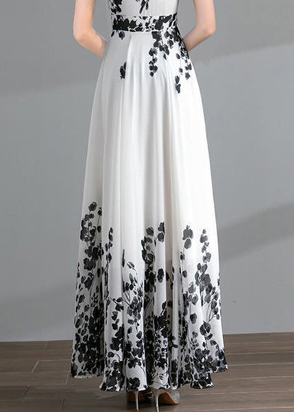 DIY Red O-Neck Print Tunic Chiffon Holiday Long Dresses Long Sleeve LY1737