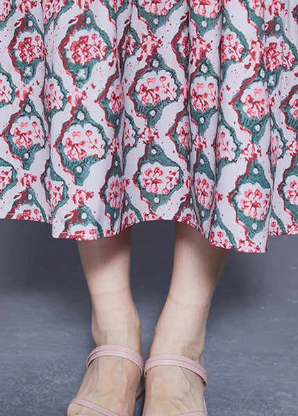 DIY Ruffled Lace Up Print Silk Long Dress Spring LY1813