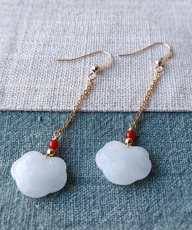 DIY White 14K Gold Jade Gem Stone Drop Earrings Ada Fashion