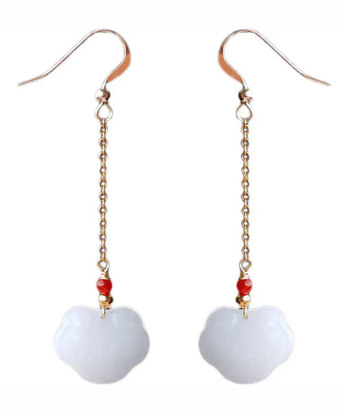 DIY White 14K Gold Jade Gem Stone Drop Earrings Ada Fashion