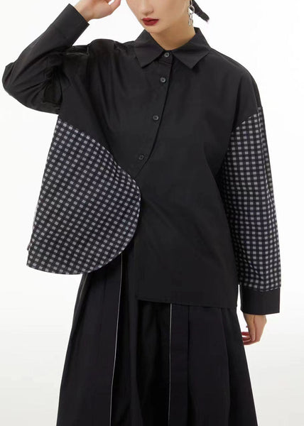 Chemise d'été asymétrique blanche à carreaux patchwork en coton à faire soi-même LC0164
