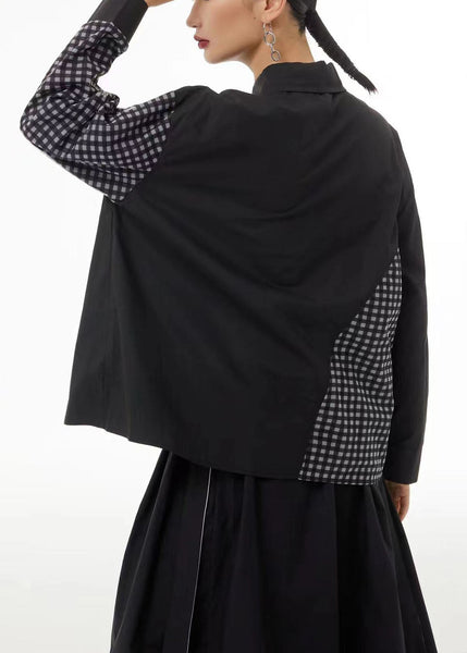 Chemise d'été asymétrique blanche à carreaux patchwork en coton à faire soi-même LC0164