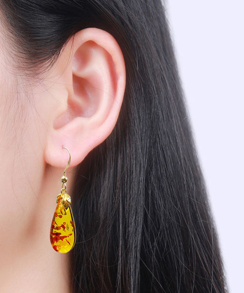 DIY Yellow 14K Gold Amber Water Drop Drop Earrings TW1038