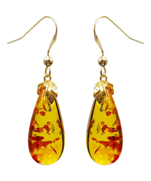 DIY Yellow 14K Gold Amber Water Drop Drop Earrings TW1038