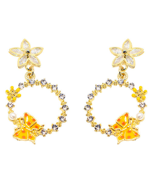 DIY Yellow Butterfly Floral Zircon Drop Earrings LY1785