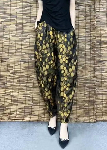 DIY Yellow Pockets Print Elastic Waist Harem Pants Summer TQ1001