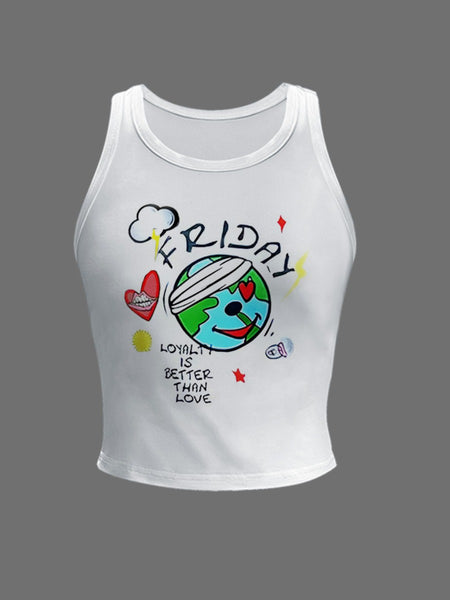 Cartoon Loyalty Is Better Than Love Print Camisole AR5038