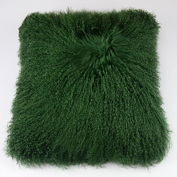 Dark Green Mongolian Lamb Fur Pillow Covers DO777 - Furdela Wholesale