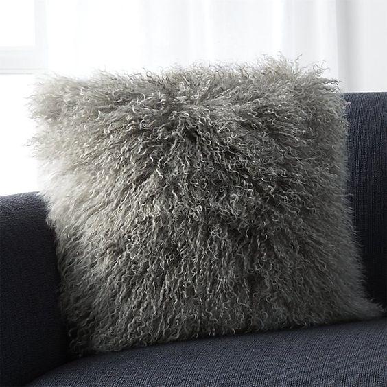 Dark Grey Mongolian Lamb Fur Pillow Covers DO777 - Furdela
