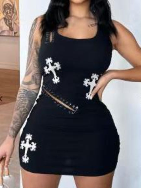 Cross Print Cut Out Cami Dress AR5063