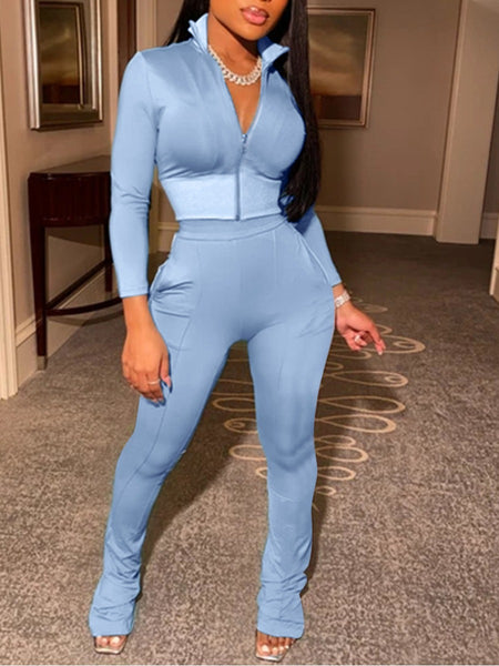 BASICS Pocket Zipper Design Skinny Pants Set AT8016