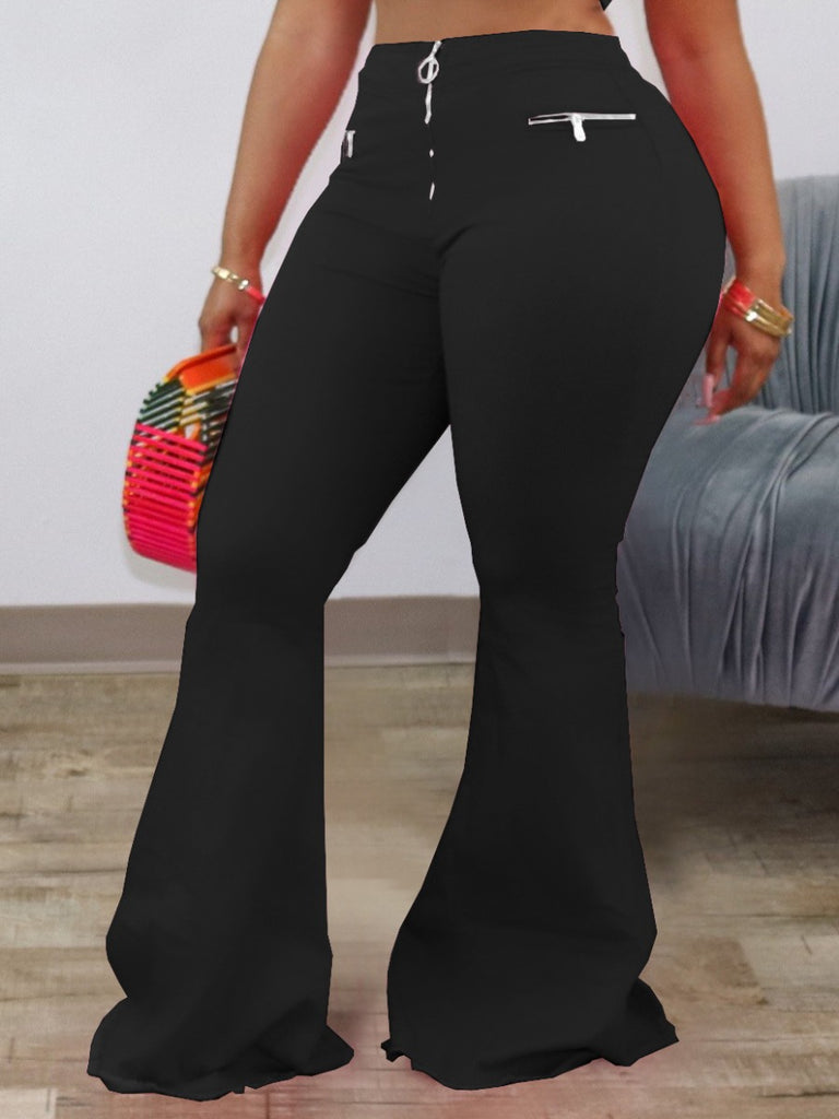 Plus Size High Waist Pocket Design Flared Pants AT9022