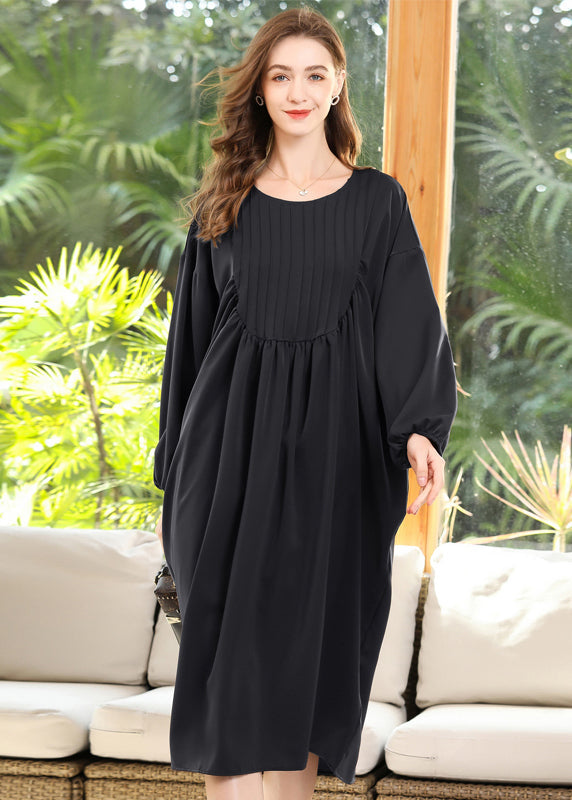 Diy Black Oversized Patchwork Wrinkled Chiffon Maxi Dress Batwing Sleeve LY0295