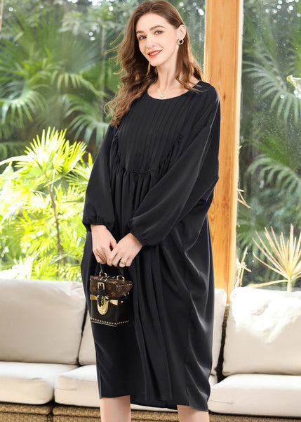 Diy Black Oversized Patchwork Wrinkled Chiffon Maxi Dress Batwing Sleeve LY0295