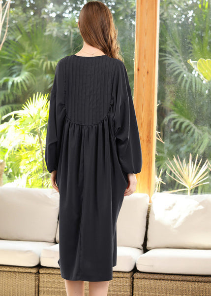 Diy Black Oversized Patchwork Wrinkled Chiffon Maxi Dress Batwing Sleeve LY0295