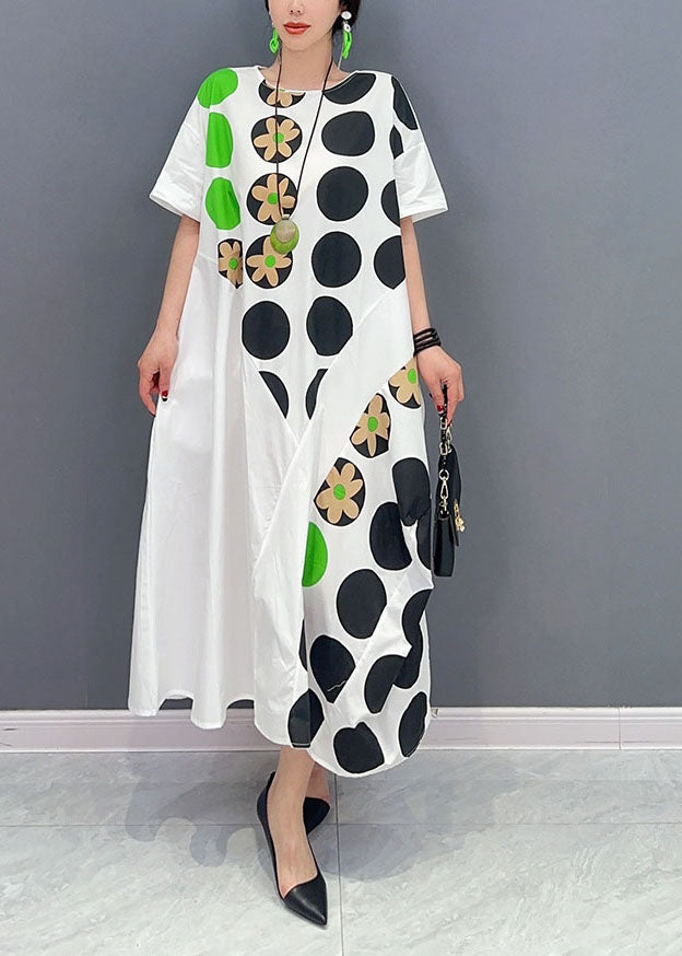 Diy White Oversized Patchwork Dot Print Cotton Party Dress Short Sleeve LY0577