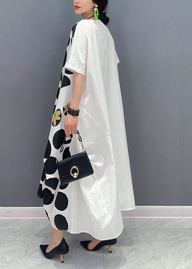 Diy White Oversized Patchwork Dot Print Cotton Party Dress Short Sleeve LY0577