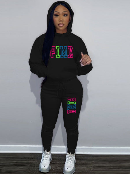 Plus Size Pink Letter Print Pants Set AR5057