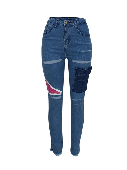 Mid Waist Ripped Patchwork Jeans AT8060