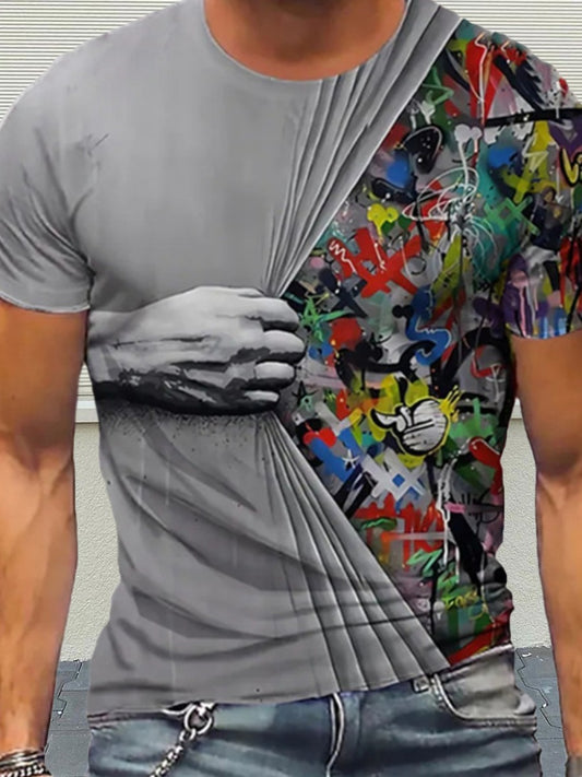 Men Round Neck Graffiti Print T-shirt AR7083