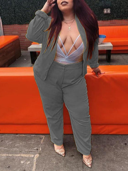 Plus Size Zipper Design Regular Fit Pants Set BO5033 Furdela