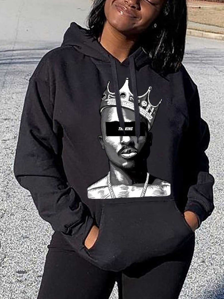 Crown Figure Print Kangaroo Pocket Hoodie AT8030