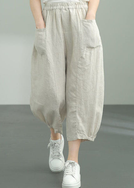 Elegant Beige Pockets Patchwork Linen Lantern Pants Summer LY0594