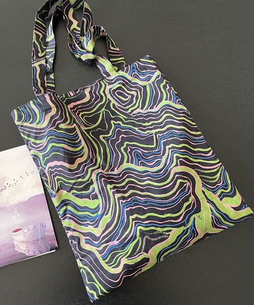 Elegant Black Colorful Stripes Print High-capacity Cotton Satchel Handbag LY1763