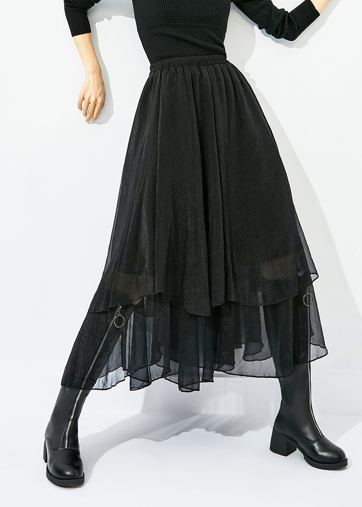 Elegant Black High Waist Layered Design Tulle Skirt Summer LY0810