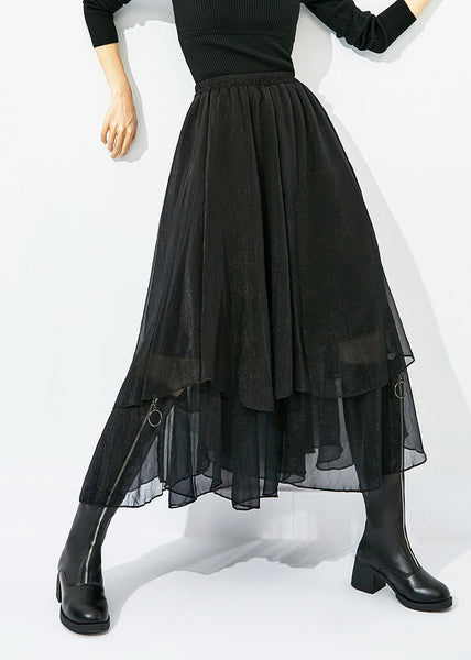 Elegant Black High Waist Layered Design Tulle Skirt Summer LY0810