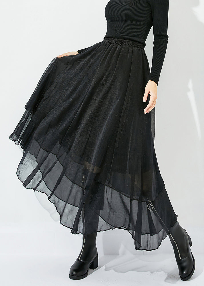 Elegant Black High Waist Layered Design Tulle Skirt Summer LY0810