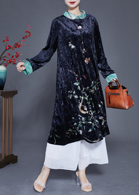 Elegant Black Print Patchwork Silk Velour Vacation Dresses Spring LY1767