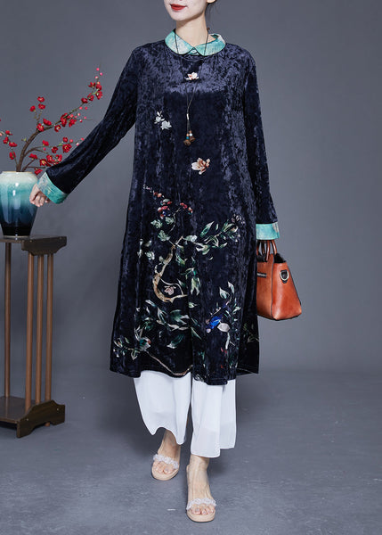 Elegant Black Print Patchwork Silk Velour Vacation Dresses Spring LY1767