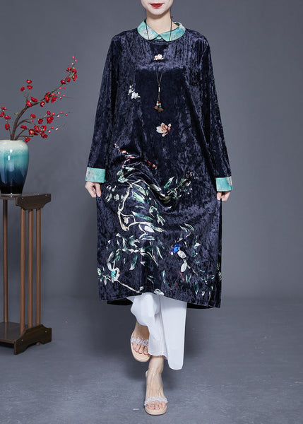 Elegant Black Print Patchwork Silk Velour Vacation Dresses Spring LY1767