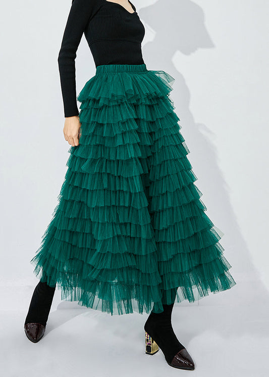 Elegant Blackish Green High Waist Layered Tulle Skirts Summer LY0858