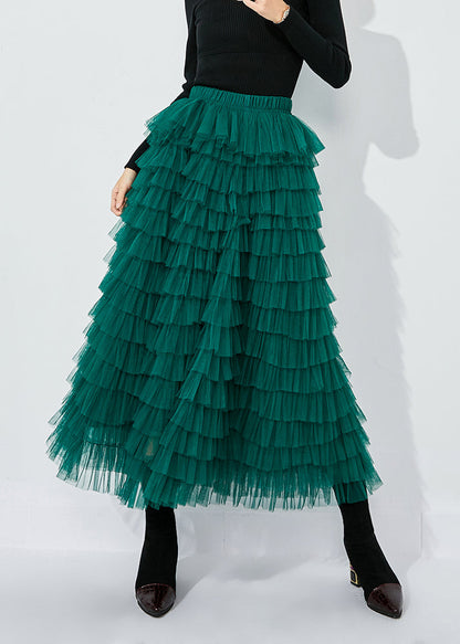 Elegant Blackish Green High Waist Layered Tulle Skirts Summer LY0858