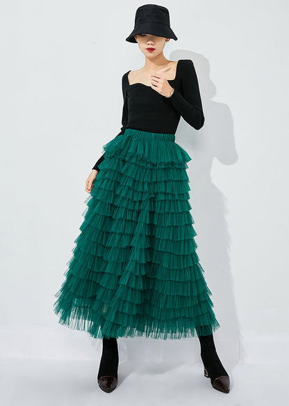 Elegant Blackish Green High Waist Layered Tulle Skirts Summer LY0858